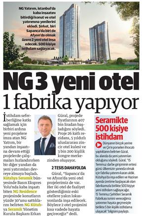 NG 3 yeni otel 1 fabrika yapıyor.