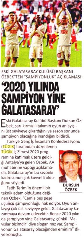 2020 yılında şampiyon yine Galatasaray.