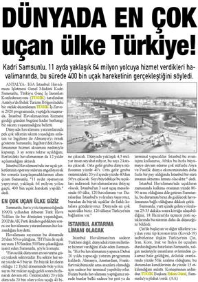 Dünyada en çok uçan ülke Türkiye.